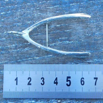 Wishbone Brooch, Handcast Pewter, Polished Finish