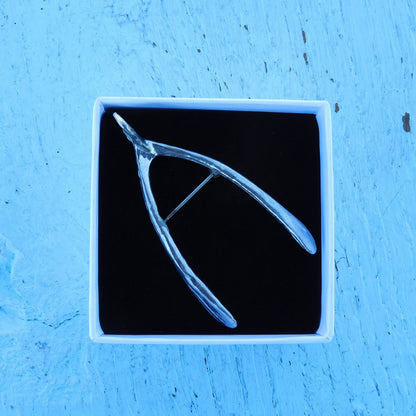 Wishbone Brooch, Handcast Pewter, Polished Finish
