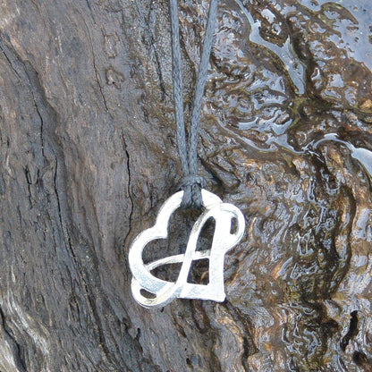 Infinity Heart Pendant Necklace (Small), Handcast Pewter Pendant on Adjustable Waxed Cord