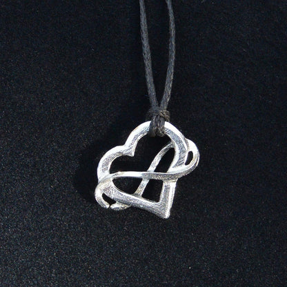 Infinity Heart Pendant Necklace (Small), Handcast Pewter Pendant on Adjustable Waxed Cord