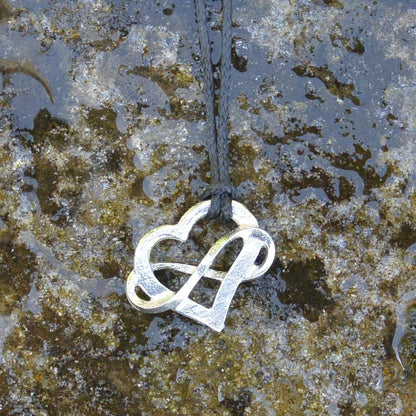 Infinity Heart Pendant Necklace (Small), Handcast Pewter Pendant on Adjustable Waxed Cord