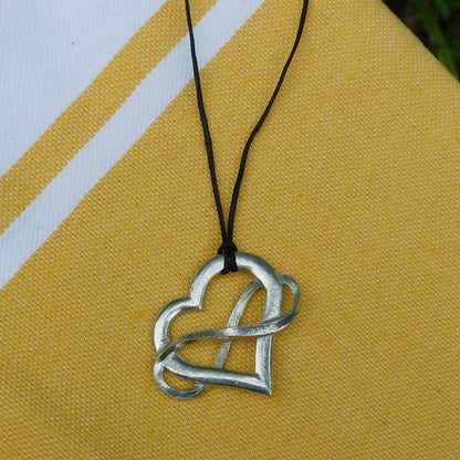 Infinity Heart Pendant Necklace (Large), Handcast Pewter Pendant on Adjustable Waxed Cord