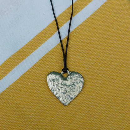 Heart Pendant Necklace (Textured Design), Handcast Pewter Pendant on Adjustable Waxed Cord