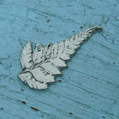 Silver Fern Brooch (Delicate), Handcast Pewter, Polished Finish
