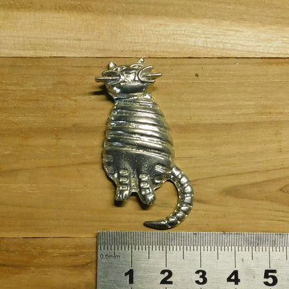 Cat Brooch, (Striped Design), Handcast Pewter, Polished Finish