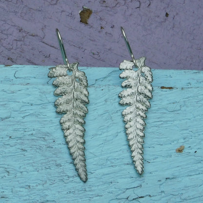 Handcrafted 10th Wedding Anniversary Tin Fern Leaf Earrings | Eco-Friendly Jewelry