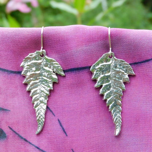 10th Wedding Anniversary Fern Leaf Earrings, Handmade Tin Fern Earrings, by William Sturt