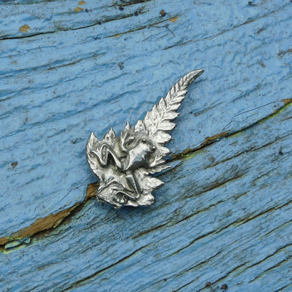 Frog on Leaf Brooch, Handcast Pewter Brooch, Polished Finish