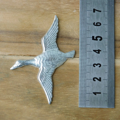 Flying Duck Brooch, Handcast Pewter Brooch, Polished Finish