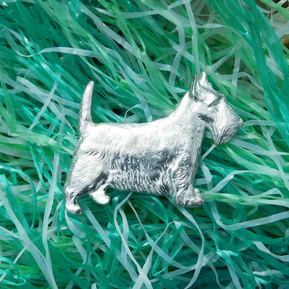 Scottish Terrier Brooch, Handcast Pewter, Polished Finish