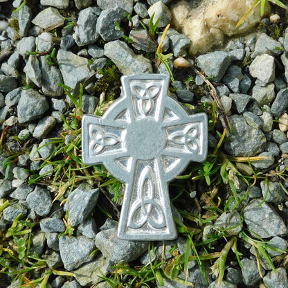 Celtic Cross Brooch (Trinity Knot, Large), Handcast Pewter, Polished Finish