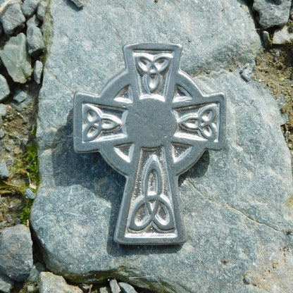 Celtic Cross Brooch (Trinity Knot, Small), Handcast Pewter, Polished Finish