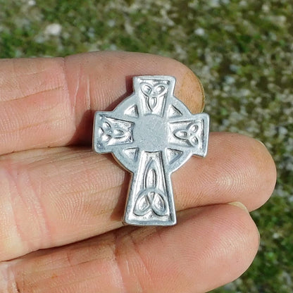 Celtic Cross Brooch (Trinity Knot, Small), Handcast Pewter, Polished Finish