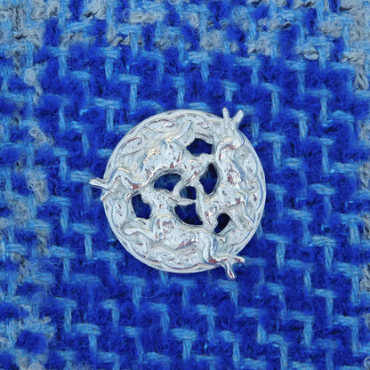 Three Hares Brooch (Victorian Style, Celtic Circle), Handcast Pewter, Polished Finish