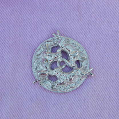 Three Hares Brooch (Victorian Style, Celtic Circle), Handcast Pewter, Polished Finish