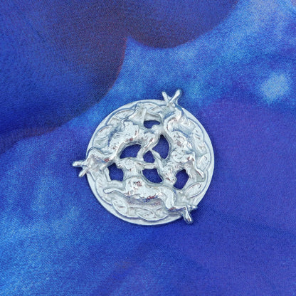 Three Hares Brooch (Victorian Style, Celtic Circle), Handcast Pewter, Polished Finish