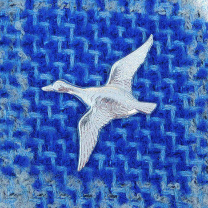 Flying Duck Brooch, Handcast Pewter Brooch, Polished Finish