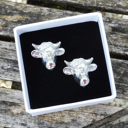 Bull Head Cufflinks, Handcast Pewter Cufflinks, Polished Finish