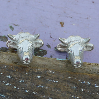 Bull Head Cufflinks, Handcast Pewter Cufflinks, Polished Finish