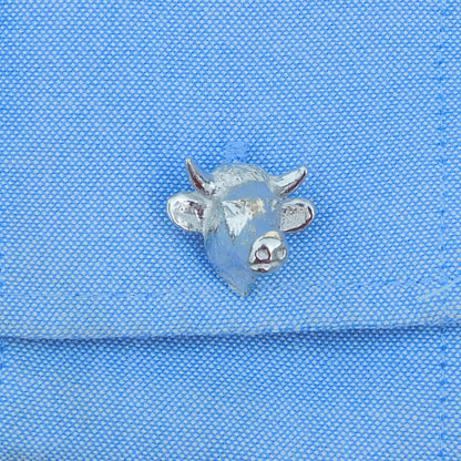 Bull Head Cufflinks, Handcast Pewter Cufflinks, Polished Finish