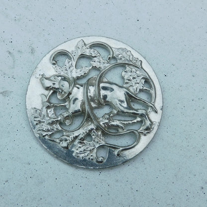 Dog Brooch (Hound in Brambles Design), Handcast Pewter Brooch, Polished Finish