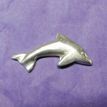 Dolphin Brooch (Leaping Dolphin Design), Handcast Pewter Brooch, Polished Finish