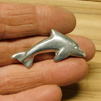Dolphin Brooch (Leaping Dolphin Design), Handcast Pewter Brooch, Polished Finish