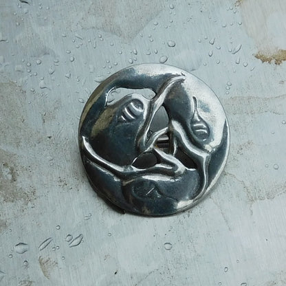 Three Ravens Brooch, Handcast Pewter, Polished Finish