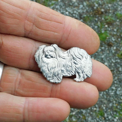 Pekingese Dog Brooch, Handcast Pewter, Polished Finish