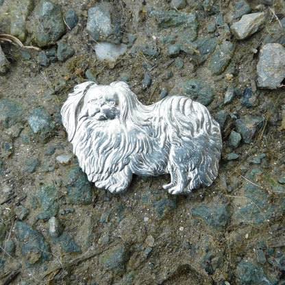 Pekingese Dog Brooch, Handcast Pewter, Polished Finish