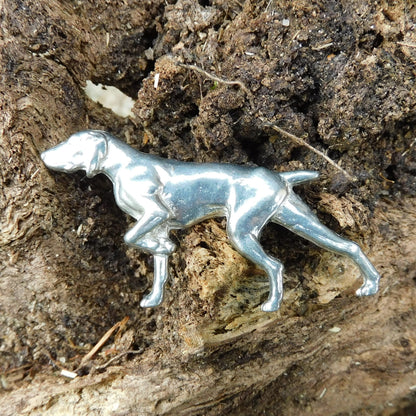 Pointer Dog Brooch, Handcast Pewter, Polished Finish