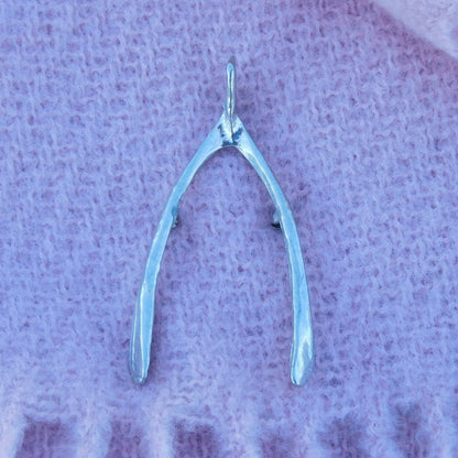 Wishbone Brooch, Handcast Pewter, Polished Finish