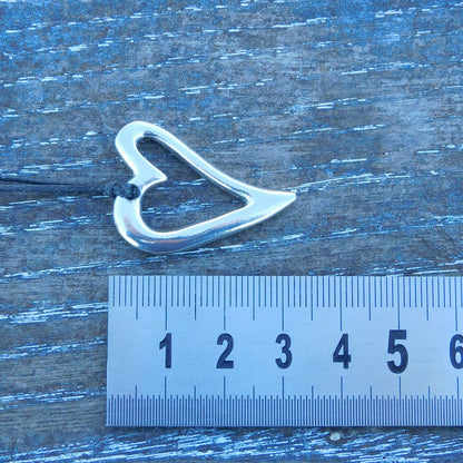 Heart Pendant Necklace, Open Heart Design, Handcast Pewter on Adjustable Waxed Cord