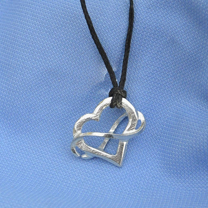 Infinity Heart Pendant Necklace (Small), Handcast Pewter Pendant on Adjustable Waxed Cord