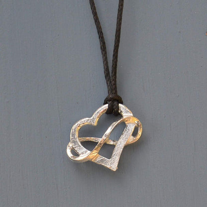 Infinity Heart Pendant Necklace (Small), Handcast Pewter Pendant on Adjustable Waxed Cord