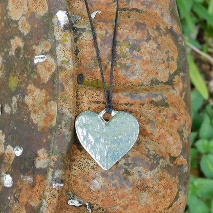 Heart Pendant Necklace (Textured Design), Handcast Pewter Pendant on Adjustable Waxed Cord