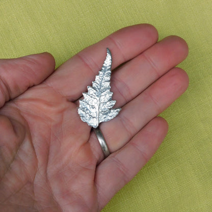 Silver Fern Brooch (Delicate), Handcast Pewter, Polished Finish