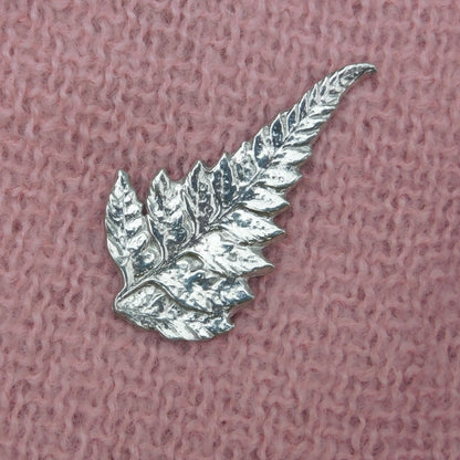 Silver Fern Brooch (Delicate), Handcast Pewter, Polished Finish
