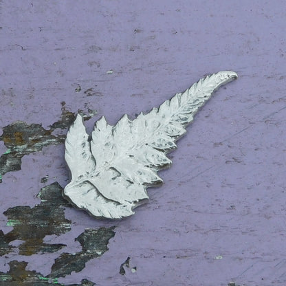 Silver Fern Brooch (Delicate), Handcast Pewter, Polished Finish