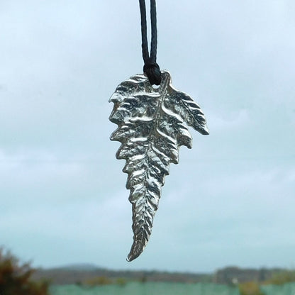 New Zealand Fern Pendant Necklace (Real Leaf Cast), Handcast Pewter Pendant on Adjustable Waxed Cord