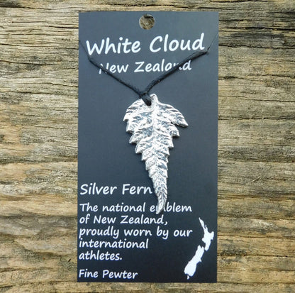 New Zealand Fern Pendant Necklace (Real Leaf Cast), Handcast Pewter Pendant on Adjustable Waxed Cord
