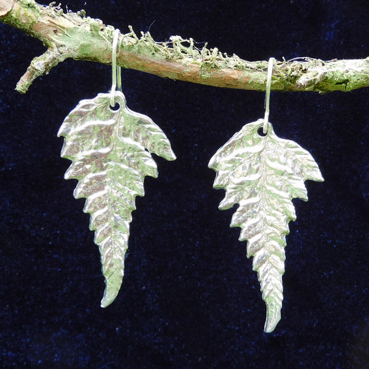 10th Wedding Anniversary Fern Leaf Earrings, Handmade Tin Fern Earrings, by William Sturt