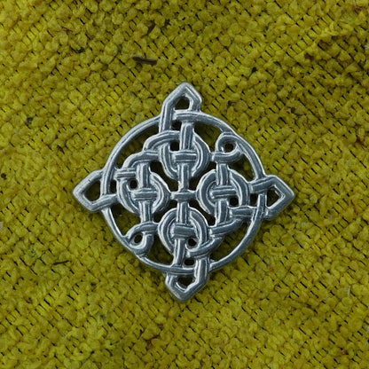 Square Celtic Knot Brooch, Handcast Pewter, Polished Finish