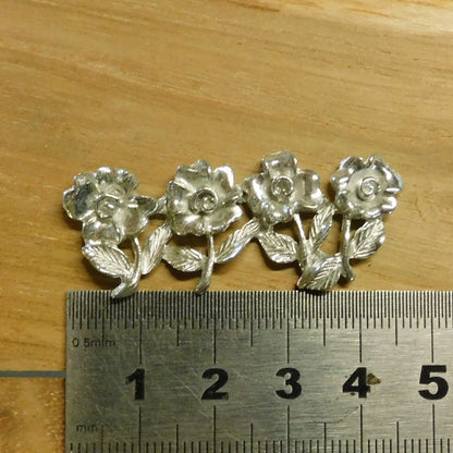 Forget-Me-Not Brooch (Four Flowers Design), Handcast Pewter Brooch, Polished Finish