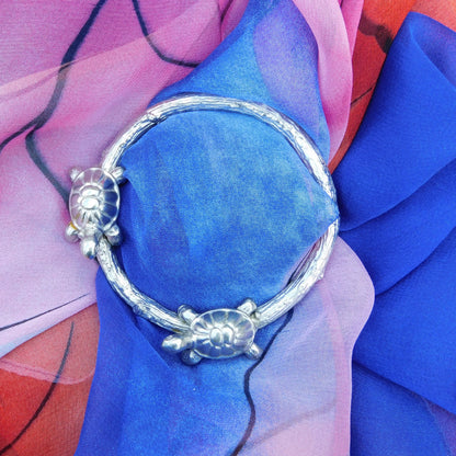 Two Tortoises Scarf Ring, Oak Twig Circle, Handcast Pewter, Polished Finish