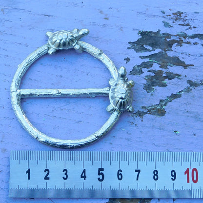 Two Tortoises Scarf Ring, Oak Twig Circle, Handcast Pewter, Polished Finish