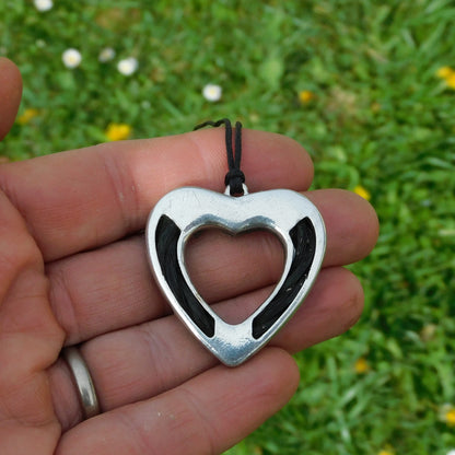 Horse Hair Heart Pendant Necklace, Personalised Keepsake Jewellery, Handcast Pewter with Cord or Chain Option