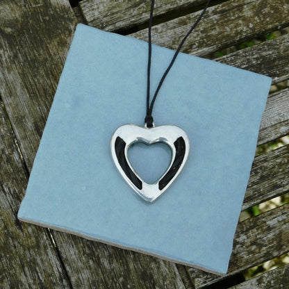 Horse Hair Heart Pendant Necklace, Personalised Keepsake Jewellery, Handcast Pewter with Cord or Chain Option