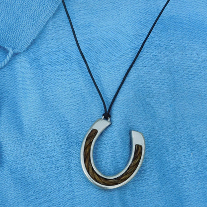 Horse Hair Horseshoe Pendant Necklace, Personalised Keepsake Jewellery, Handcast Pewter with Cord or Chain Option