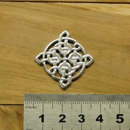 Square Celtic Knot Brooch, Handcast Pewter, Polished Finish